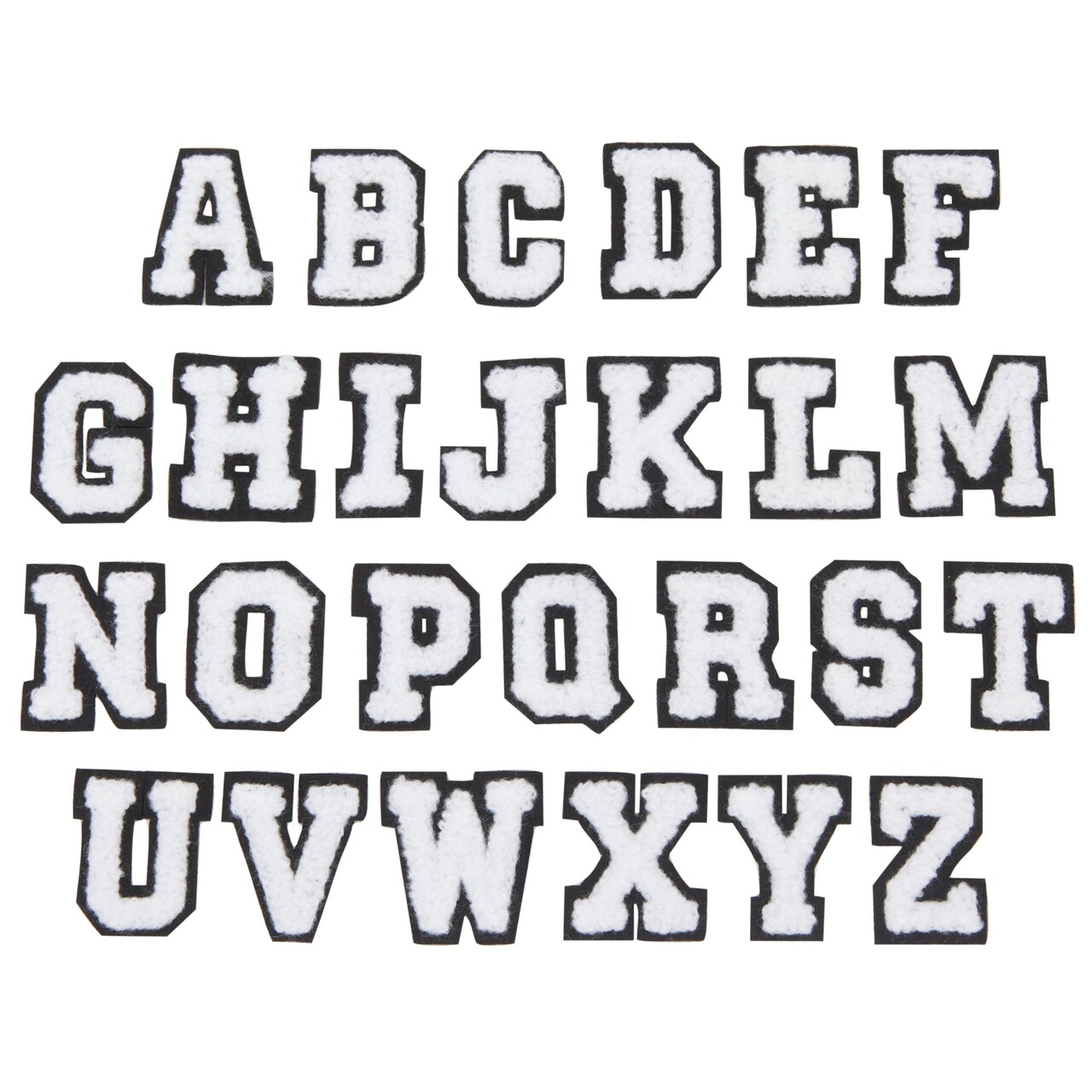 Alphabet Iron On Patches for Clothing,  A-Z Varsity Letters (White, 1.4 In, 62 Pieces)